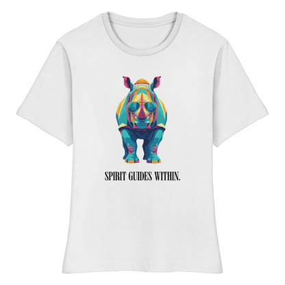 tailliertes Bio Damen Shirt in White mit Krafttier Nashorn Geometric Motiv