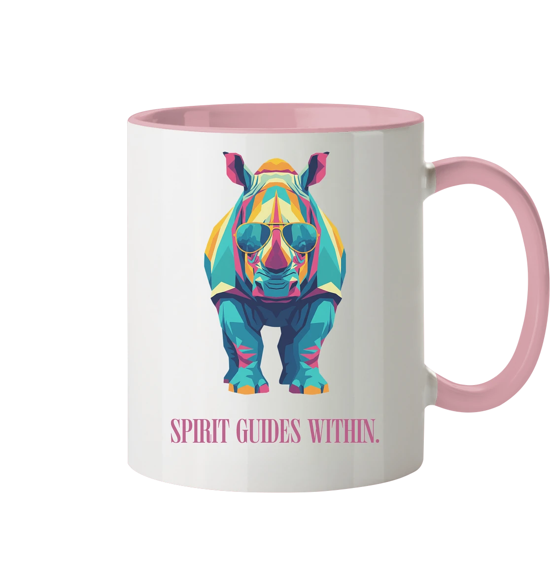  Tasse in Weiß & Altrosa mit Krafttier Nashorn Geometric Motiv