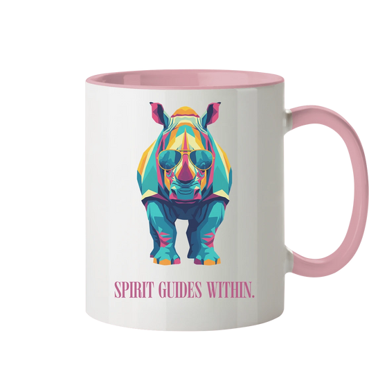  Tasse in Weiß & Altrosa mit Krafttier Nashorn Geometric Motiv