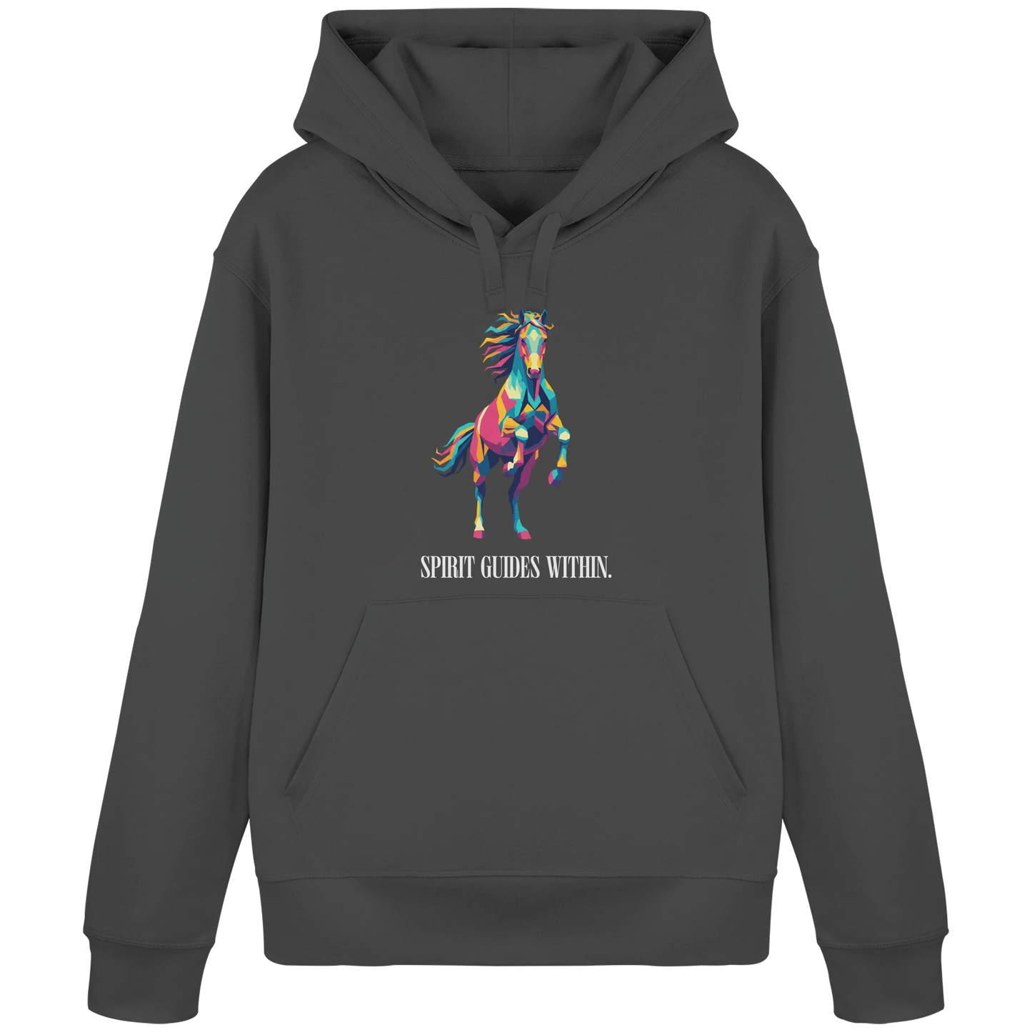 Bio Damen Hoodie in Anthracite mit Krafttier Pferd Geometric Motiv