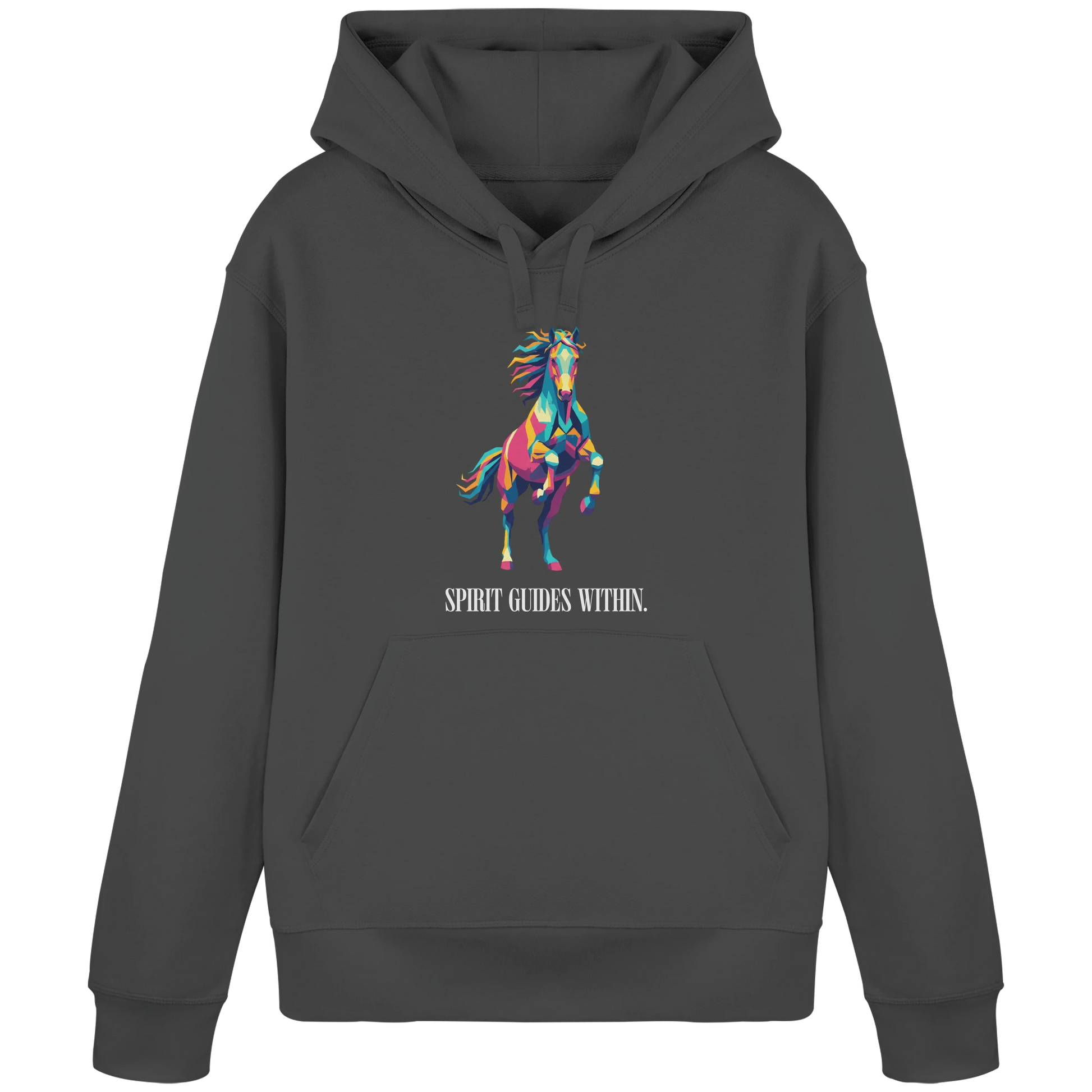 Bio Damen Hoodie in Anthracite mit Krafttier Pferd Geometric Motiv