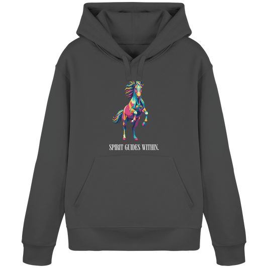 Bio Damen Hoodie in Anthracite mit Krafttier Pferd Geometric Motiv