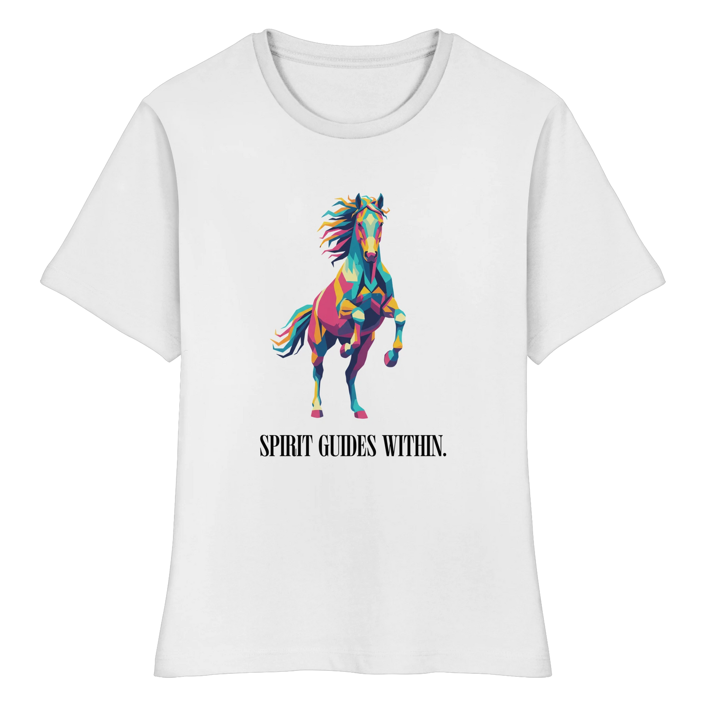 tailliertes Bio Damen Shirt in White mit Krafttier Pferd Geometric Motiv