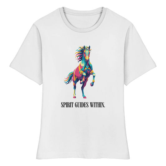 tailliertes Bio Damen Shirt in White mit Krafttier Pferd Geometric Motiv