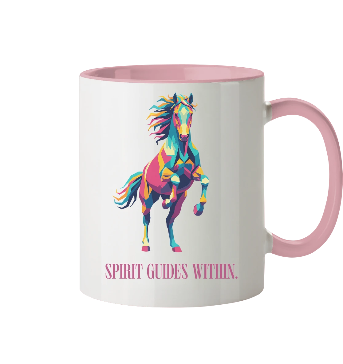  Tasse in Weiß & Altrosa mit Krafttier Pferd Geometric Motiv