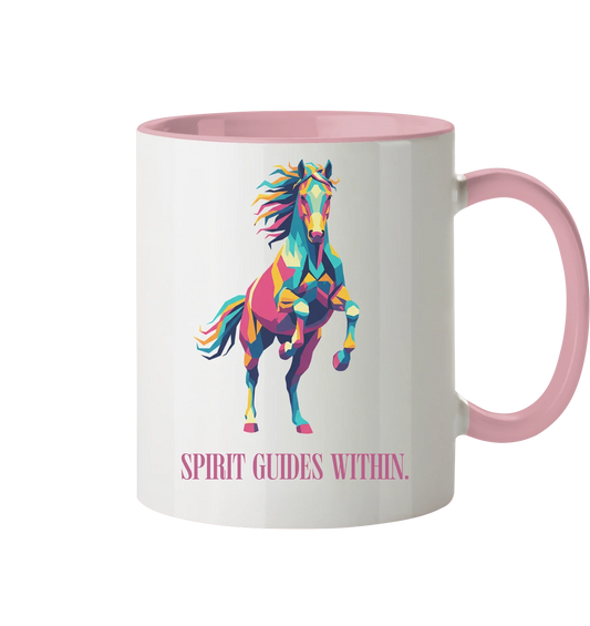  Tasse in Weiß & Altrosa mit Krafttier Pferd Geometric Motiv
