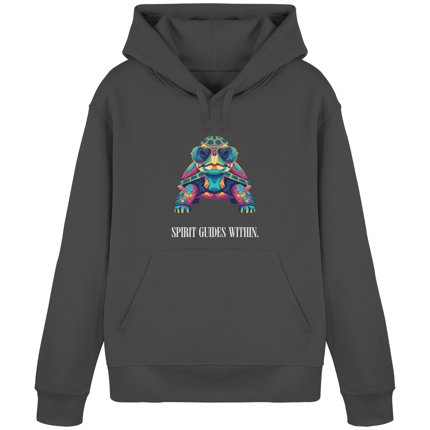 Bio Damen Hoodie in Anthracite mit Krafttier Schildkröte Geometric Motiv