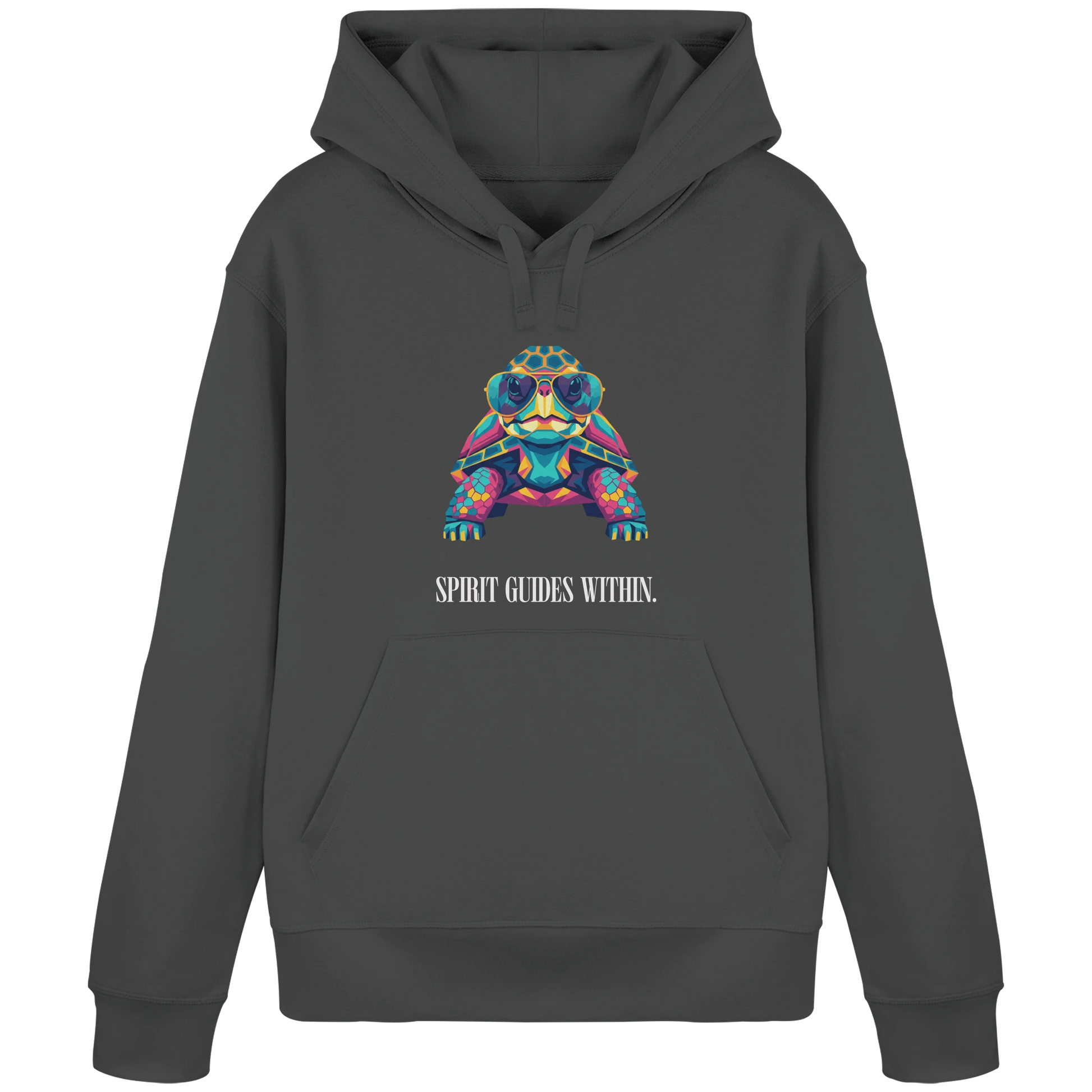 Bio Damen Hoodie in Anthracite mit Krafttier Schildkröte Geometric Motiv