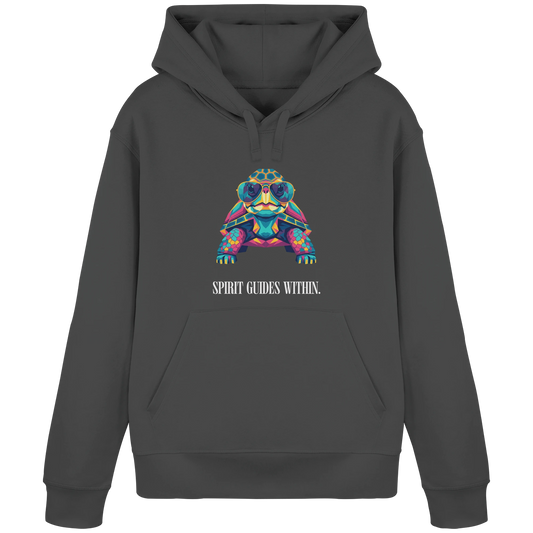 Bio Damen Hoodie in Anthracite mit Krafttier Schildkröte Geometric Motiv