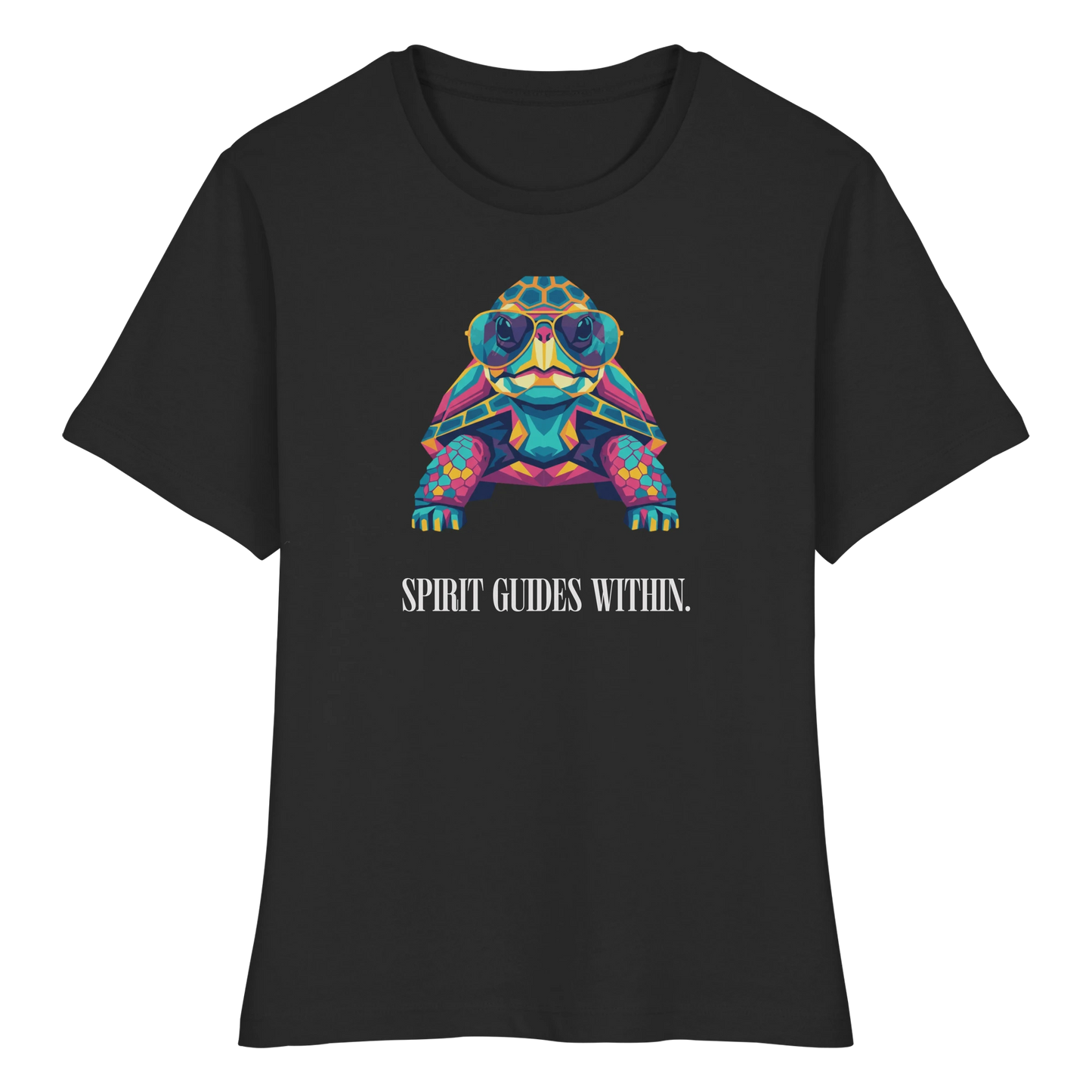 tailliertes Bio Damen Shirt in White mit Krafttier Schildkröte Geometric Motiv