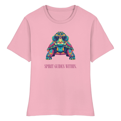 tailliertes Bio Damen Shirt in White mit Krafttier Schildkröte Geometric Motiv