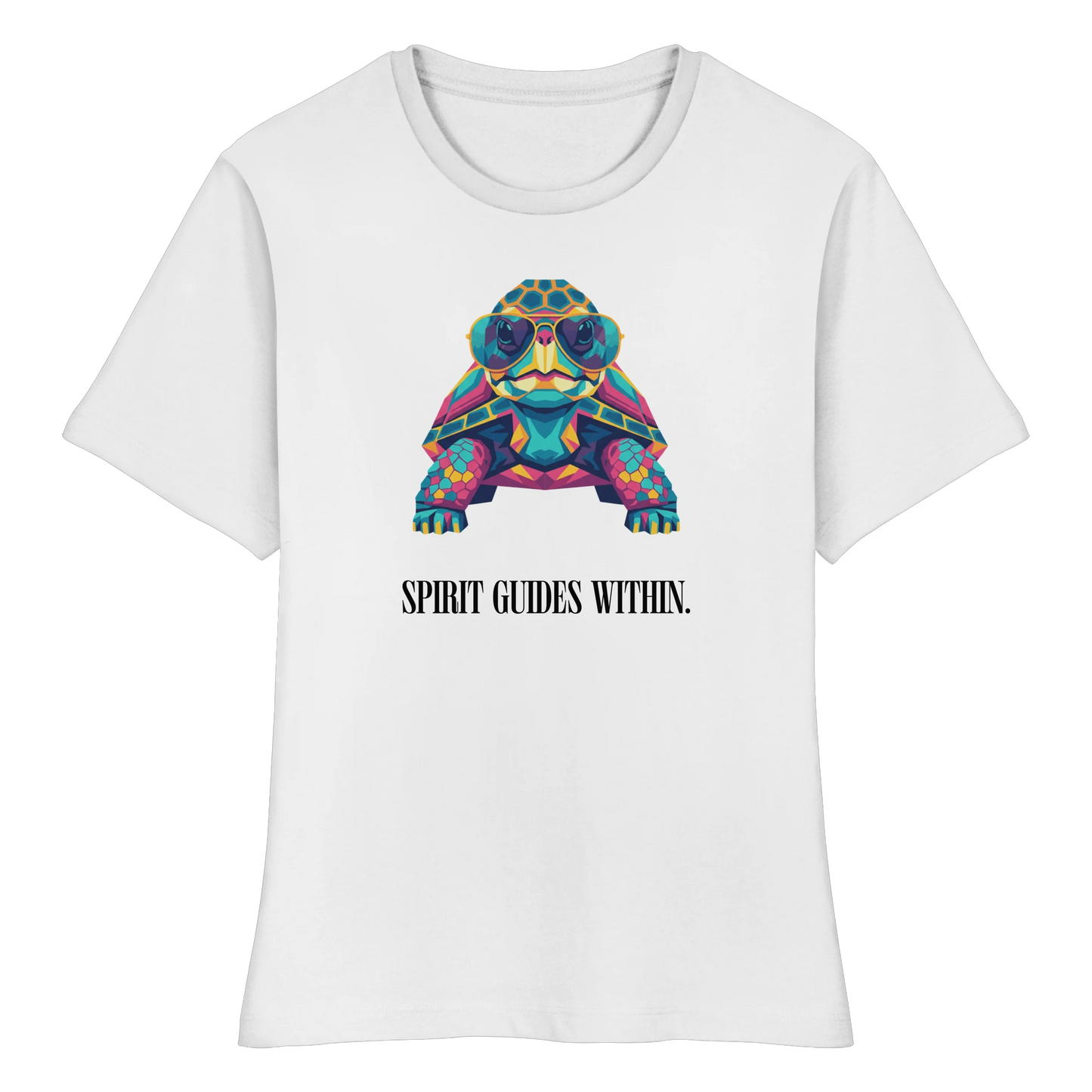 tailliertes Bio Damen Shirt in White mit Krafttier Schildkröte Geometric Motiv