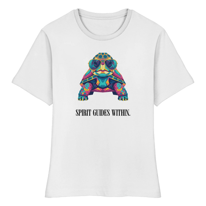 tailliertes Bio Damen Shirt in White mit Krafttier Schildkröte Geometric Motiv