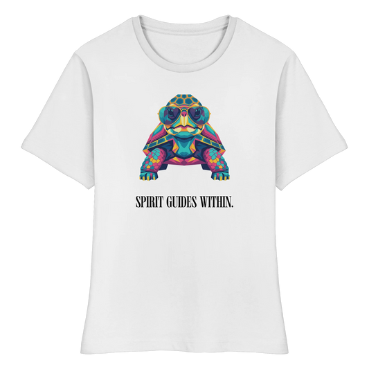 tailliertes Bio Damen Shirt in White mit Krafttier Schildkröte Geometric Motiv