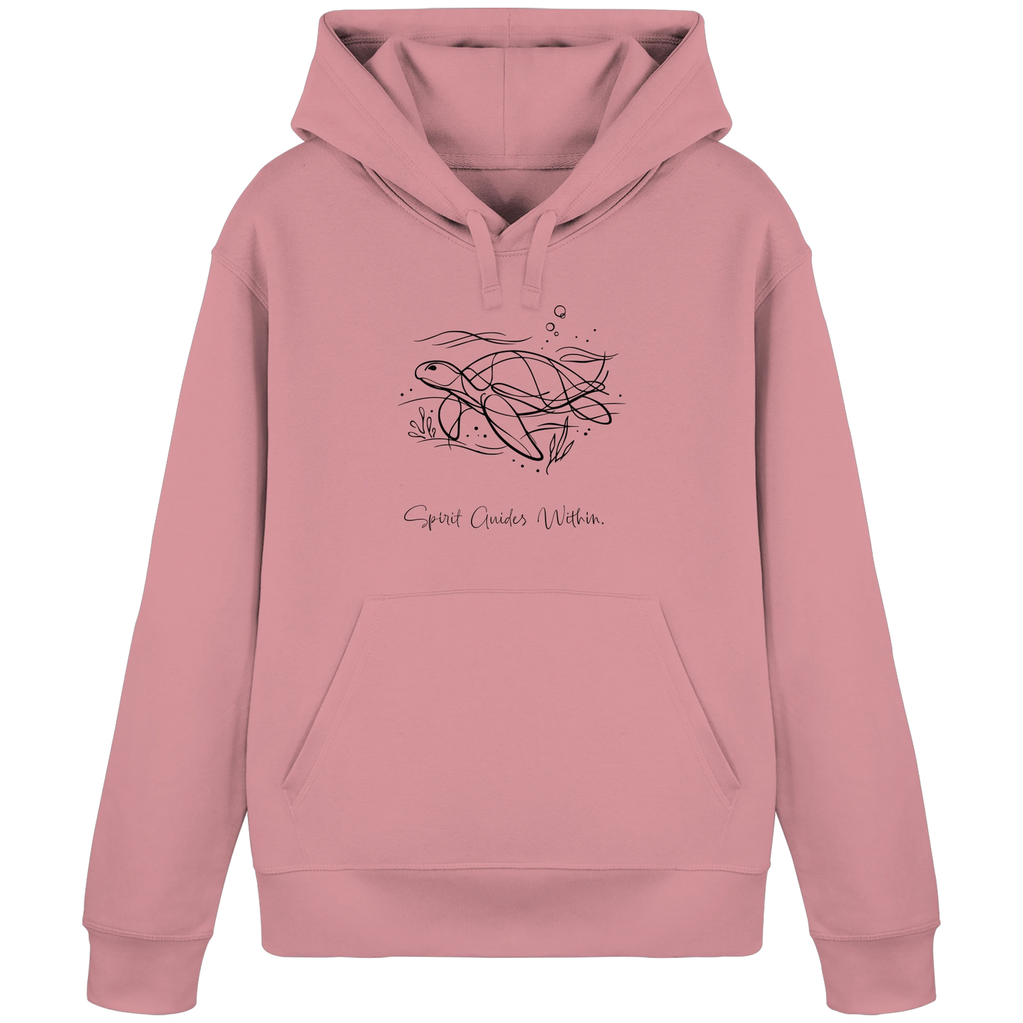 Bio Damen Hoodie in Canyon Pink mit Krafttier Schildkröte Lineart Motiv