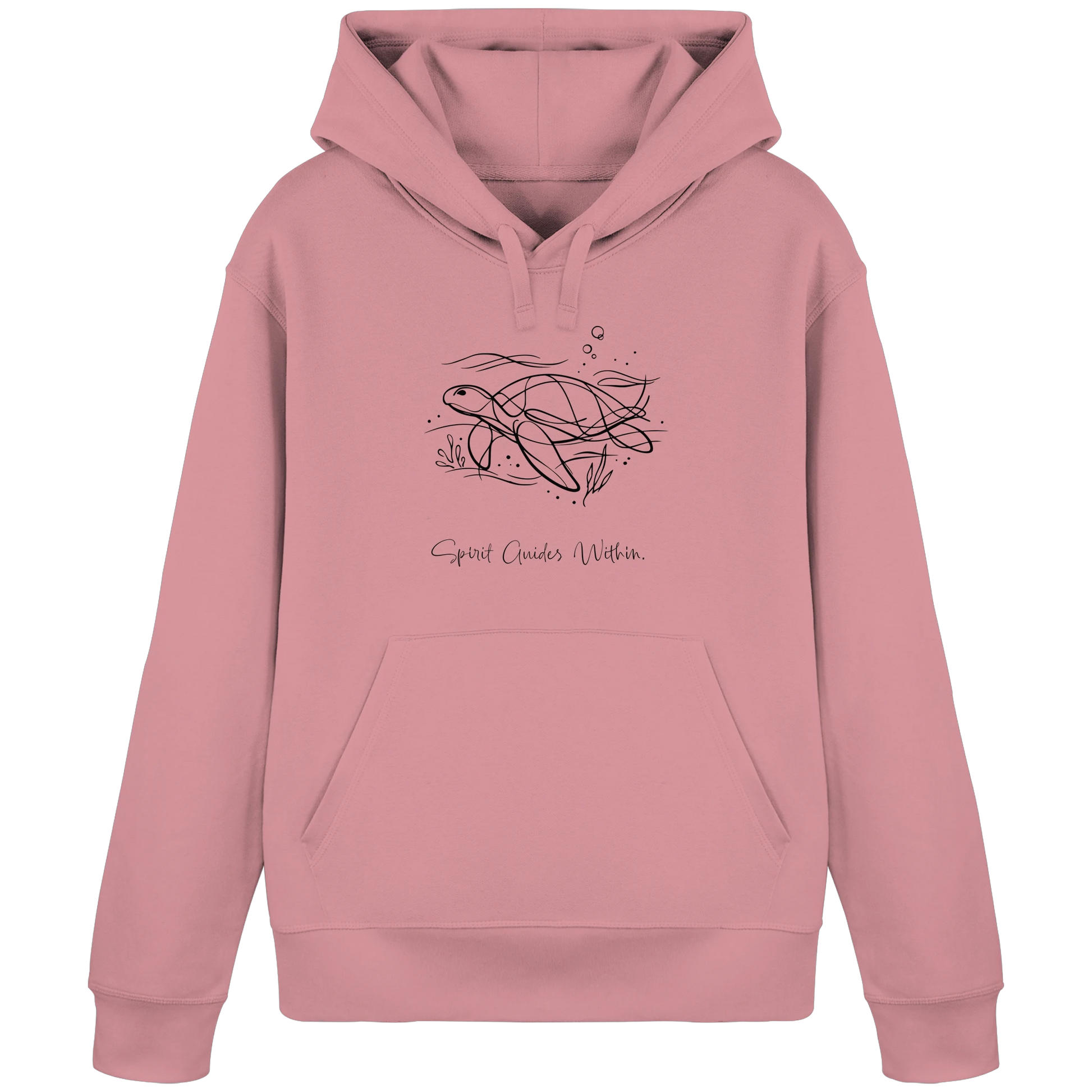 Bio Damen Hoodie in Canyon Pink mit Krafttier Schildkröte Lineart Motiv