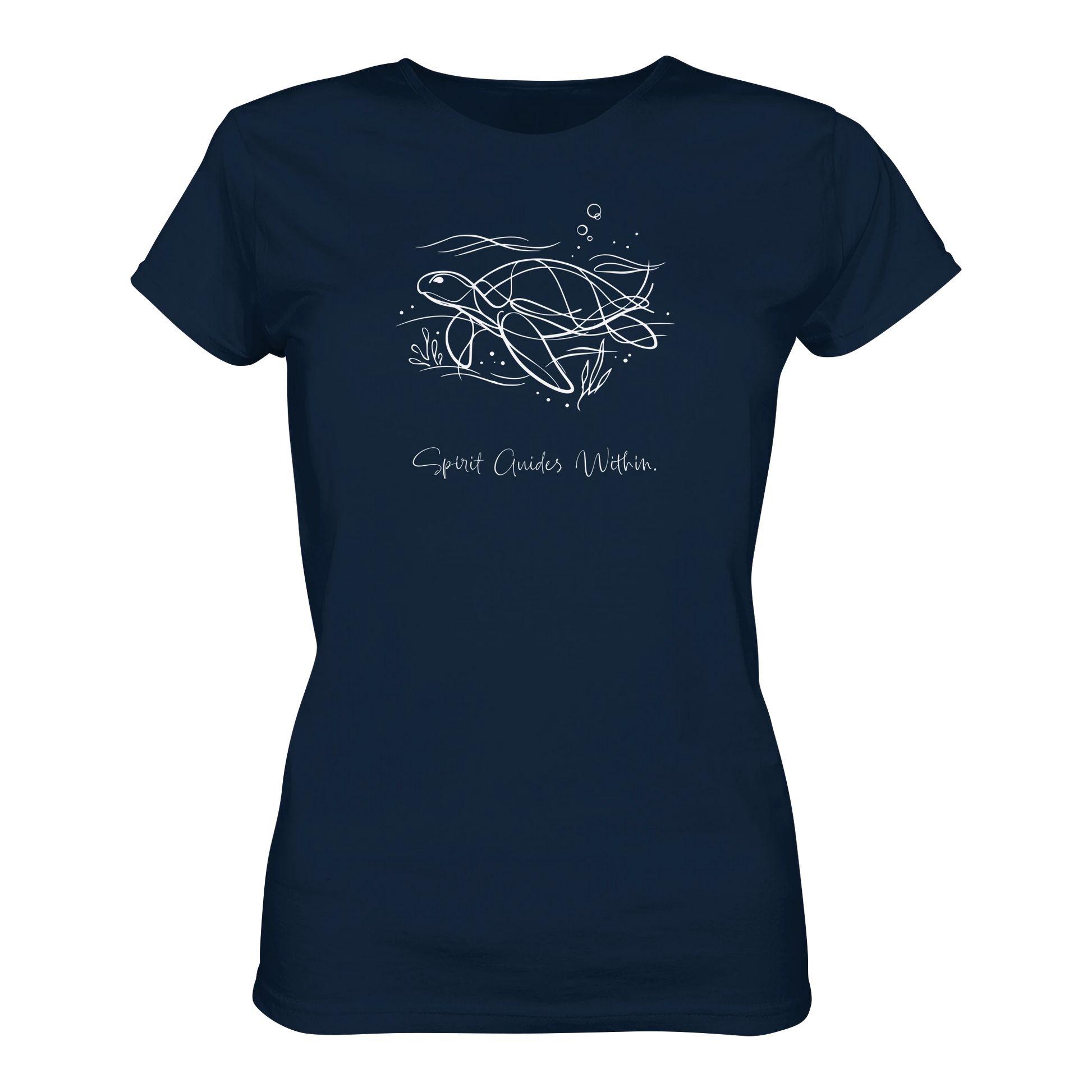 Bio Damen T-Shirt in Blue Soul mit Krafttier Schildkröte Lineart Motiv