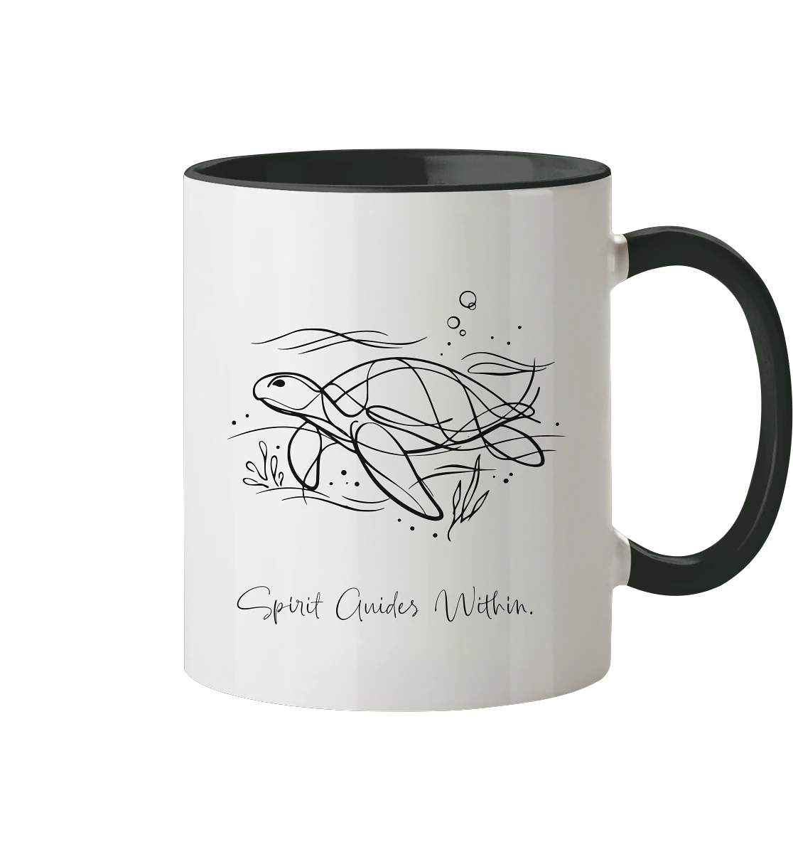  Tasse in Weiß & Schwarz mit Krafttier Schildkröte Lineart Motiv