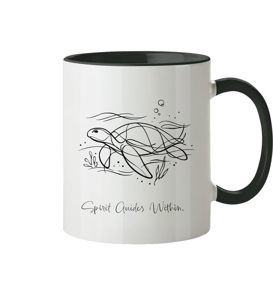  Tasse in Weiß & Schwarz mit Krafttier Schildkröte Lineart Motiv