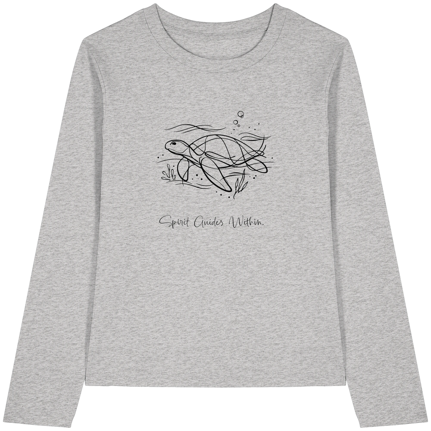 Bio Damen Langarmshirt in Cool Heather Grey mit Krafttier Schildkröte Lineart Motiv