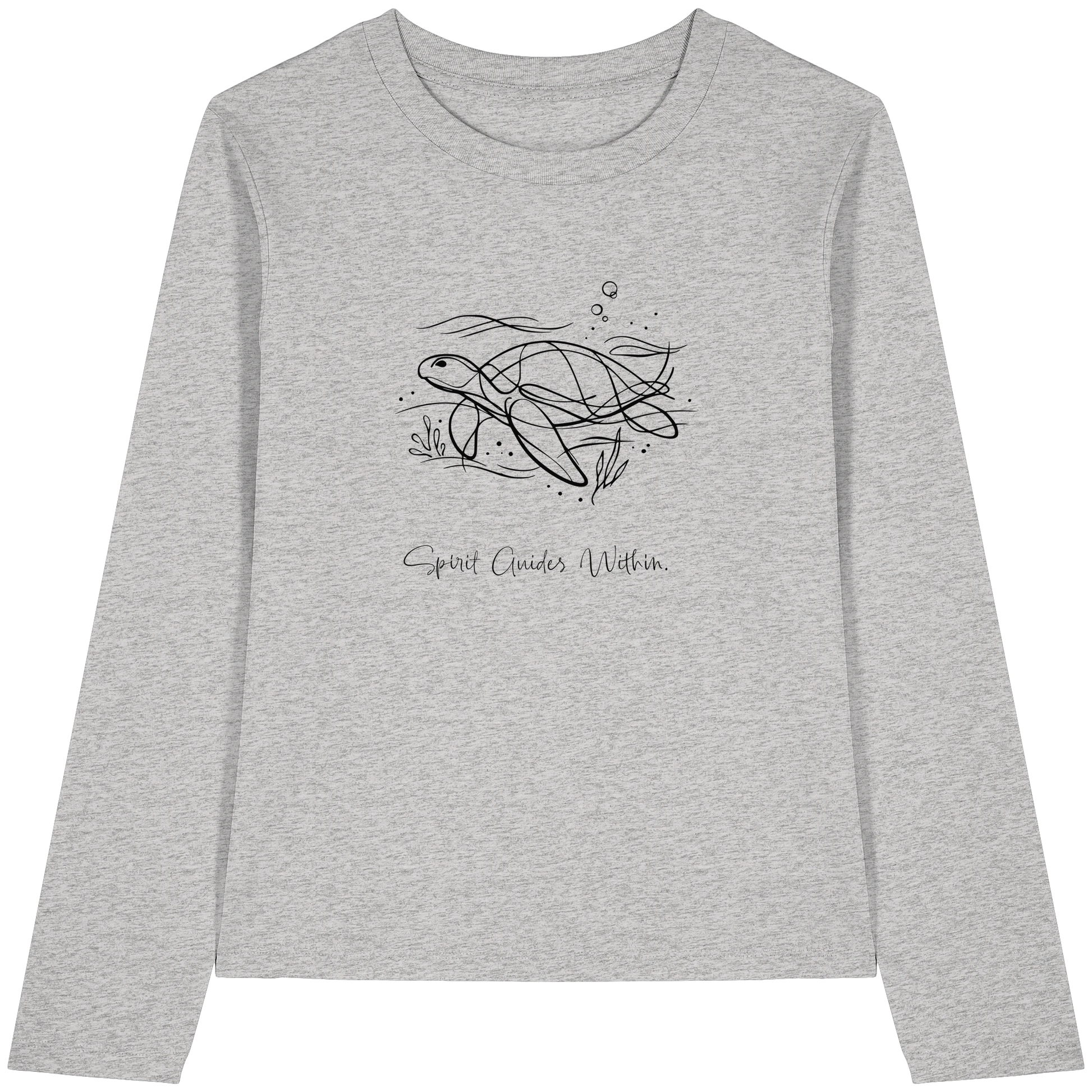 Bio Damen Langarmshirt in Cool Heather Grey mit Krafttier Schildkröte Lineart Motiv