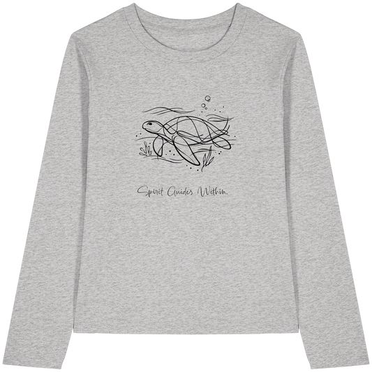 Bio Damen Langarmshirt in Cool Heather Grey mit Krafttier Schildkröte Lineart Motiv