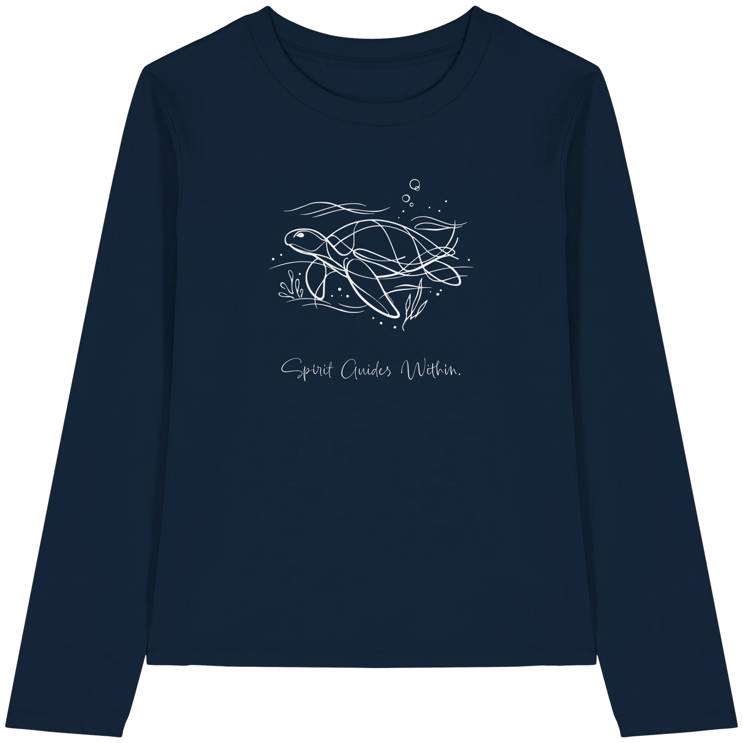 Bio Damen Langarmshirt in Cool Heather Grey mit Krafttier Schildkröte Lineart Motiv