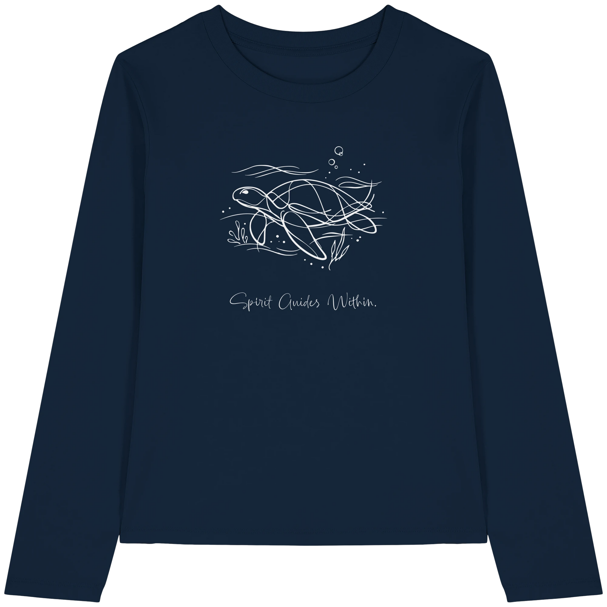 Bio Damen Langarmshirt in Cool Heather Grey mit Krafttier Schildkröte Lineart Motiv