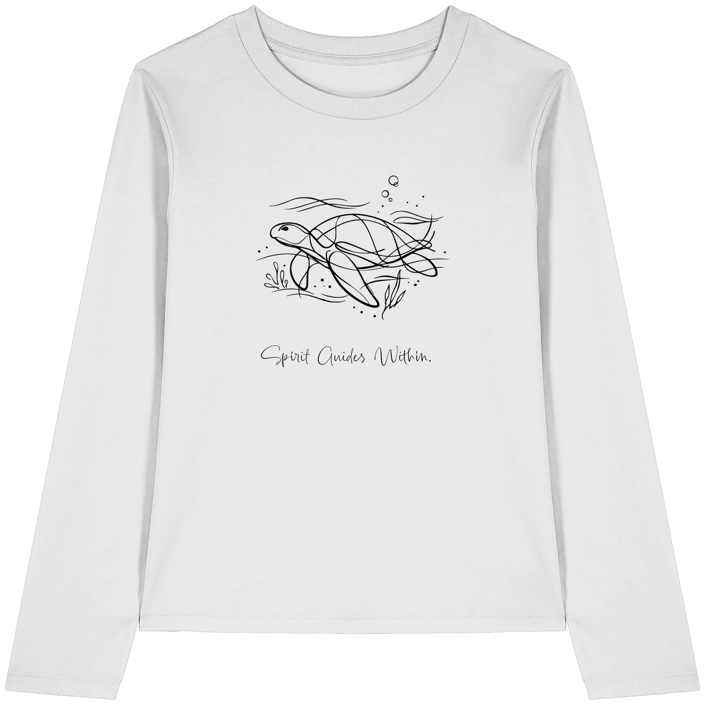 Bio Damen Langarmshirt in Cool Heather Grey mit Krafttier Schildkröte Lineart Motiv