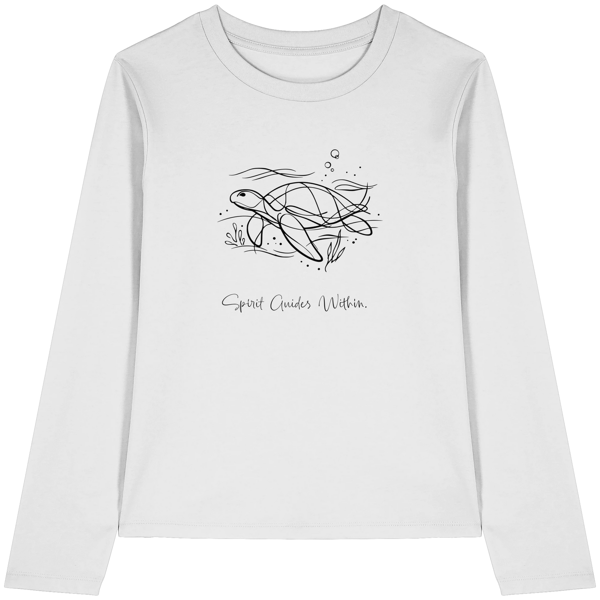 Bio Damen Langarmshirt in Cool Heather Grey mit Krafttier Schildkröte Lineart Motiv