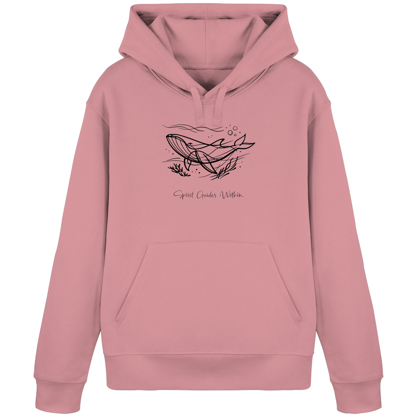 Bio Damen Hoodie in Canyon Pink mit Krafttier Wal Lineart Motiv