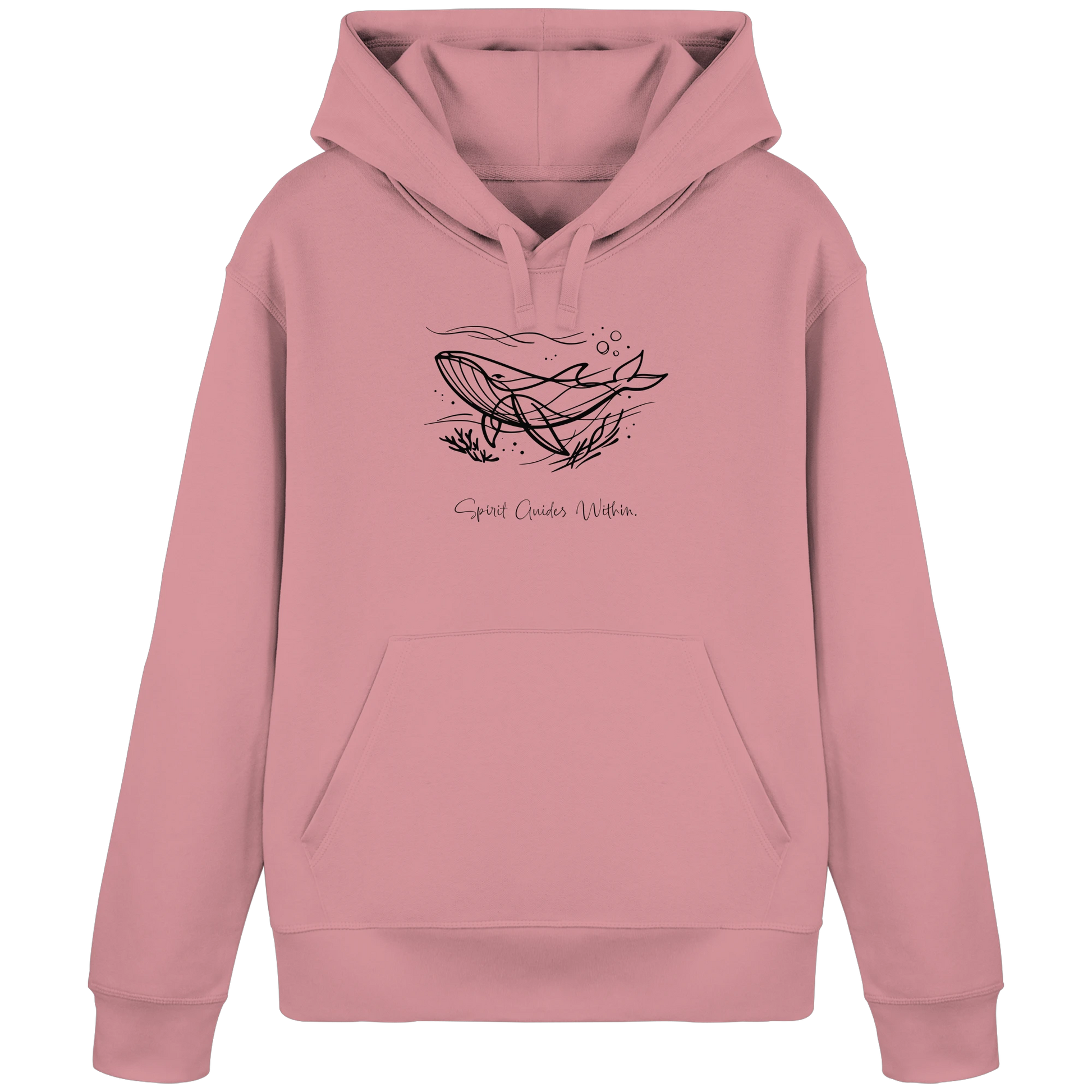 Bio Damen Hoodie in Canyon Pink mit Krafttier Wal Lineart Motiv