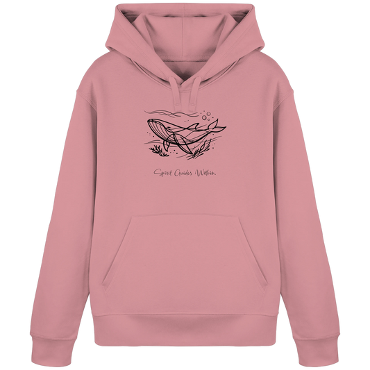 Bio Damen Hoodie in Canyon Pink mit Krafttier Wal Lineart Motiv