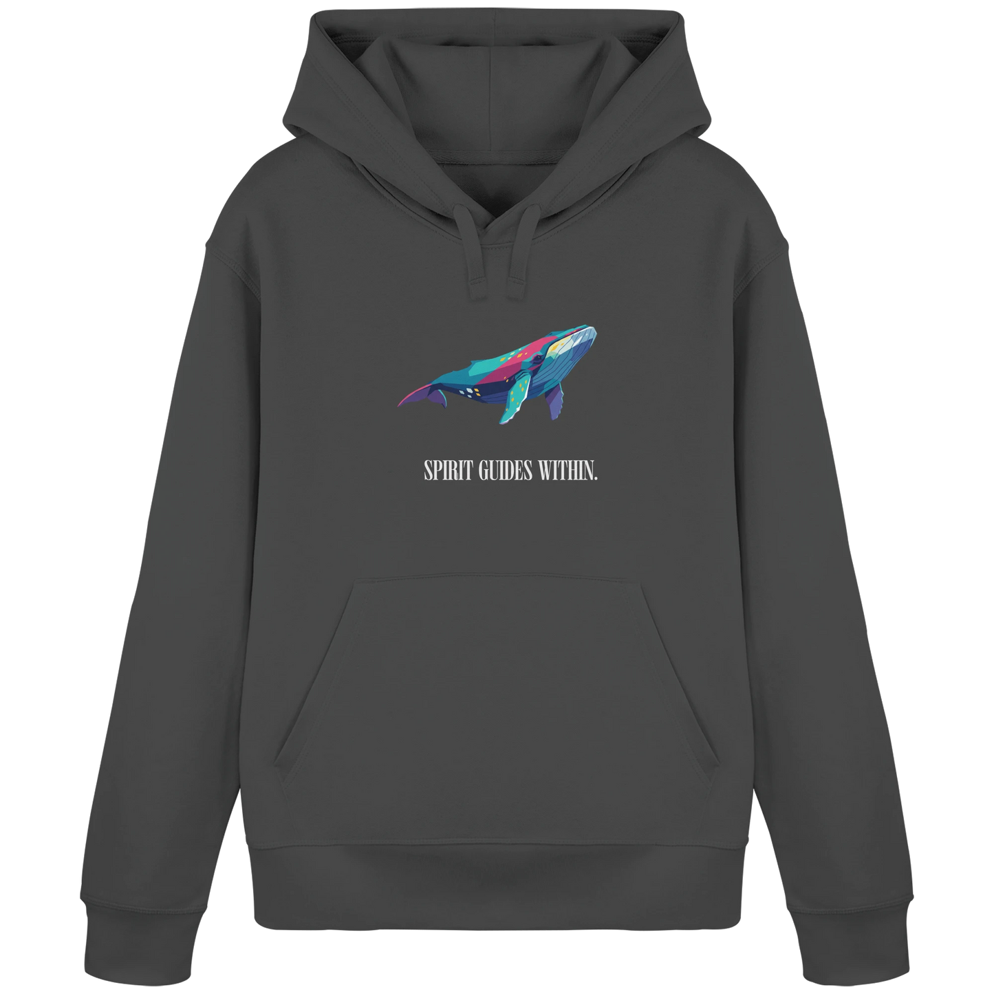 Bio Damen Hoodie in Anthracite mit Krafttier Wal Geometric Motiv