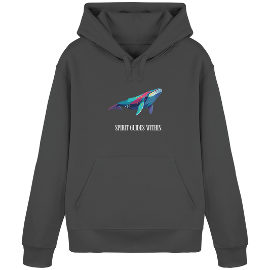 Bio Damen Hoodie in Anthracite mit Krafttier Wal Geometric Motiv