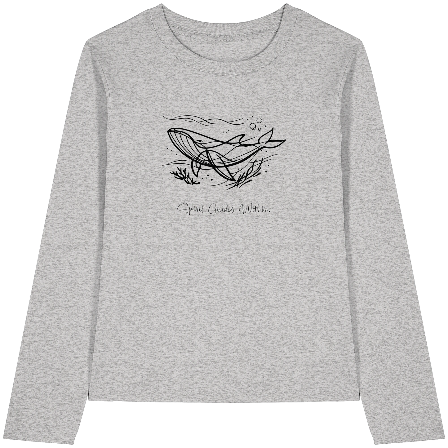 Bio Damen Langarmshirt in Cool Heather Grey mit Krafttier Wal Lineart Motiv