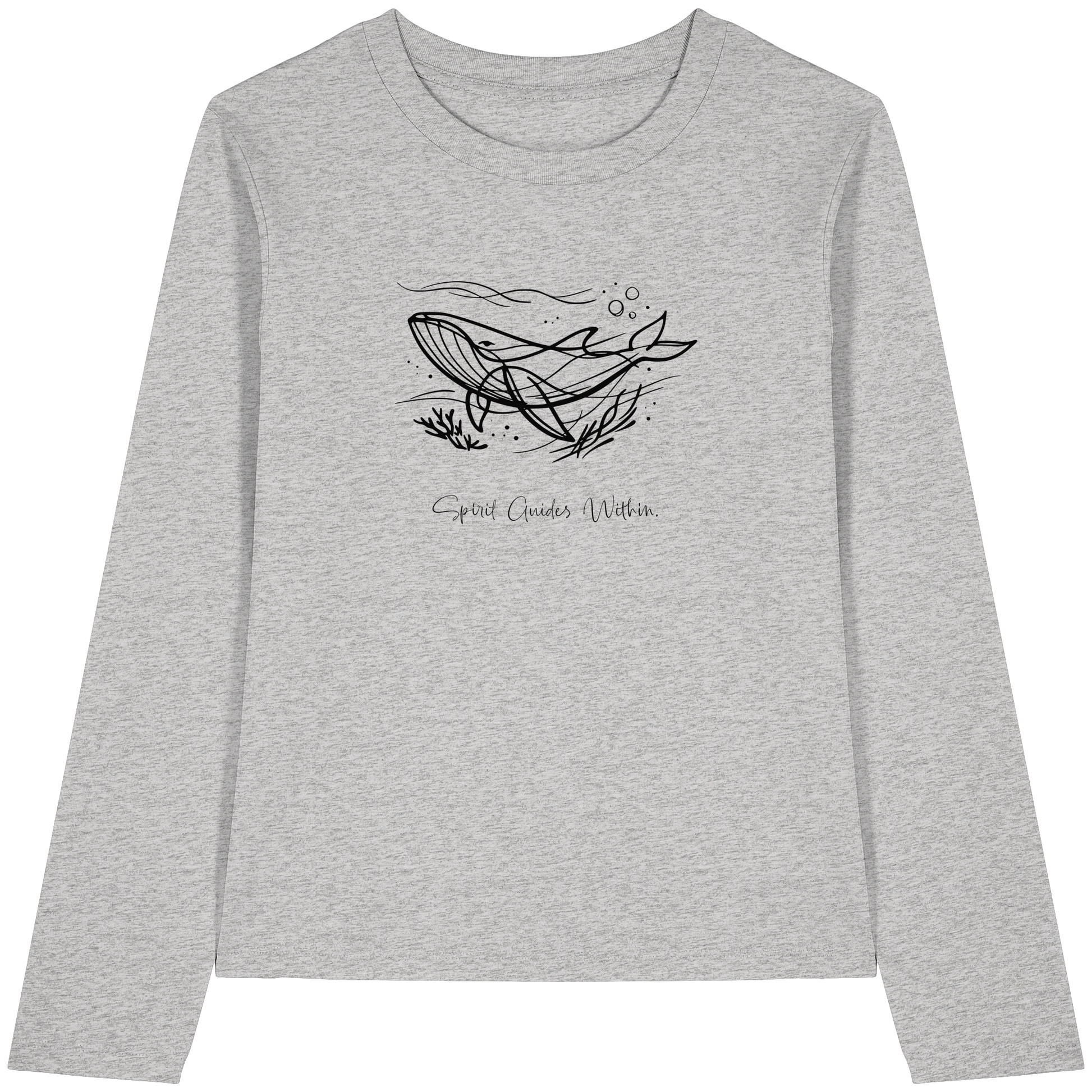 Bio Damen Langarmshirt in Cool Heather Grey mit Krafttier Wal Lineart Motiv