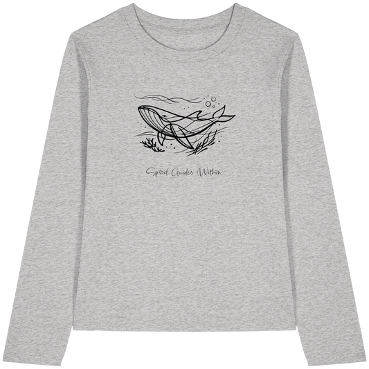 Bio Damen Langarmshirt in Cool Heather Grey mit Krafttier Wal Lineart Motiv