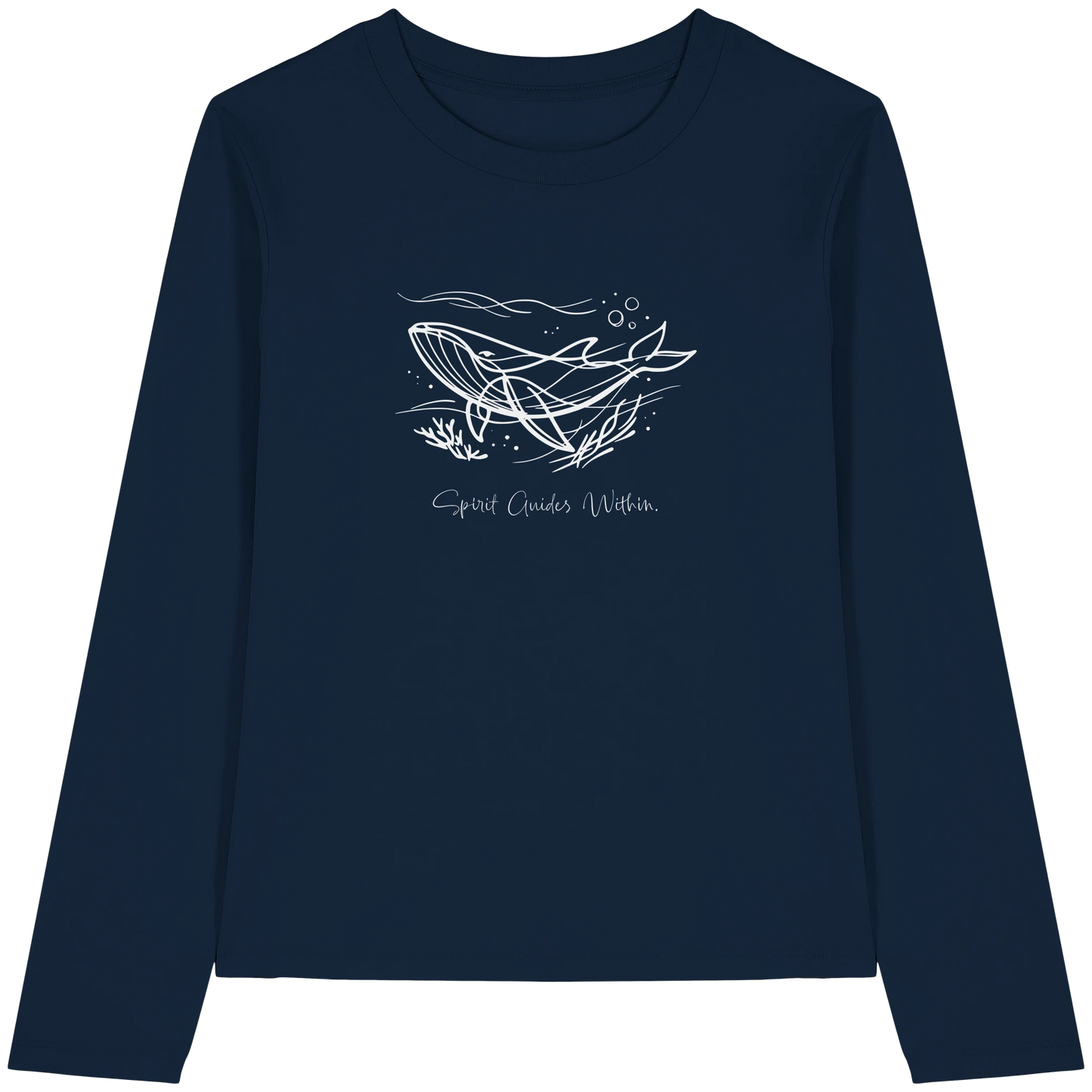 Bio Damen Langarmshirt in Cool Heather Grey mit Krafttier Wal Lineart Motiv