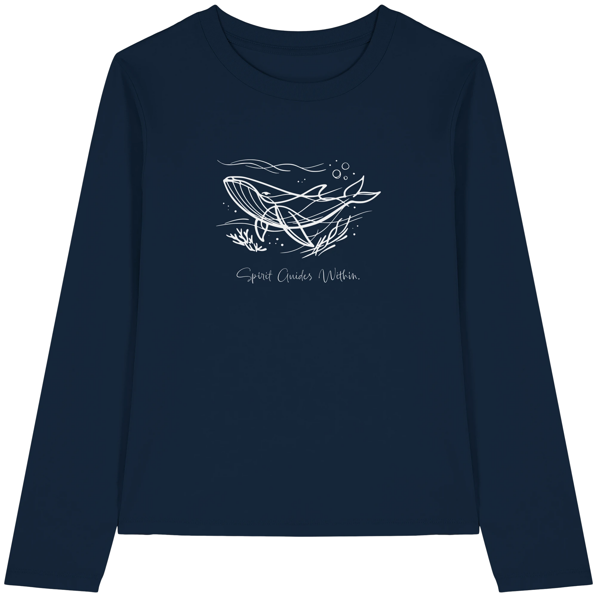 Bio Damen Langarmshirt in Cool Heather Grey mit Krafttier Wal Lineart Motiv