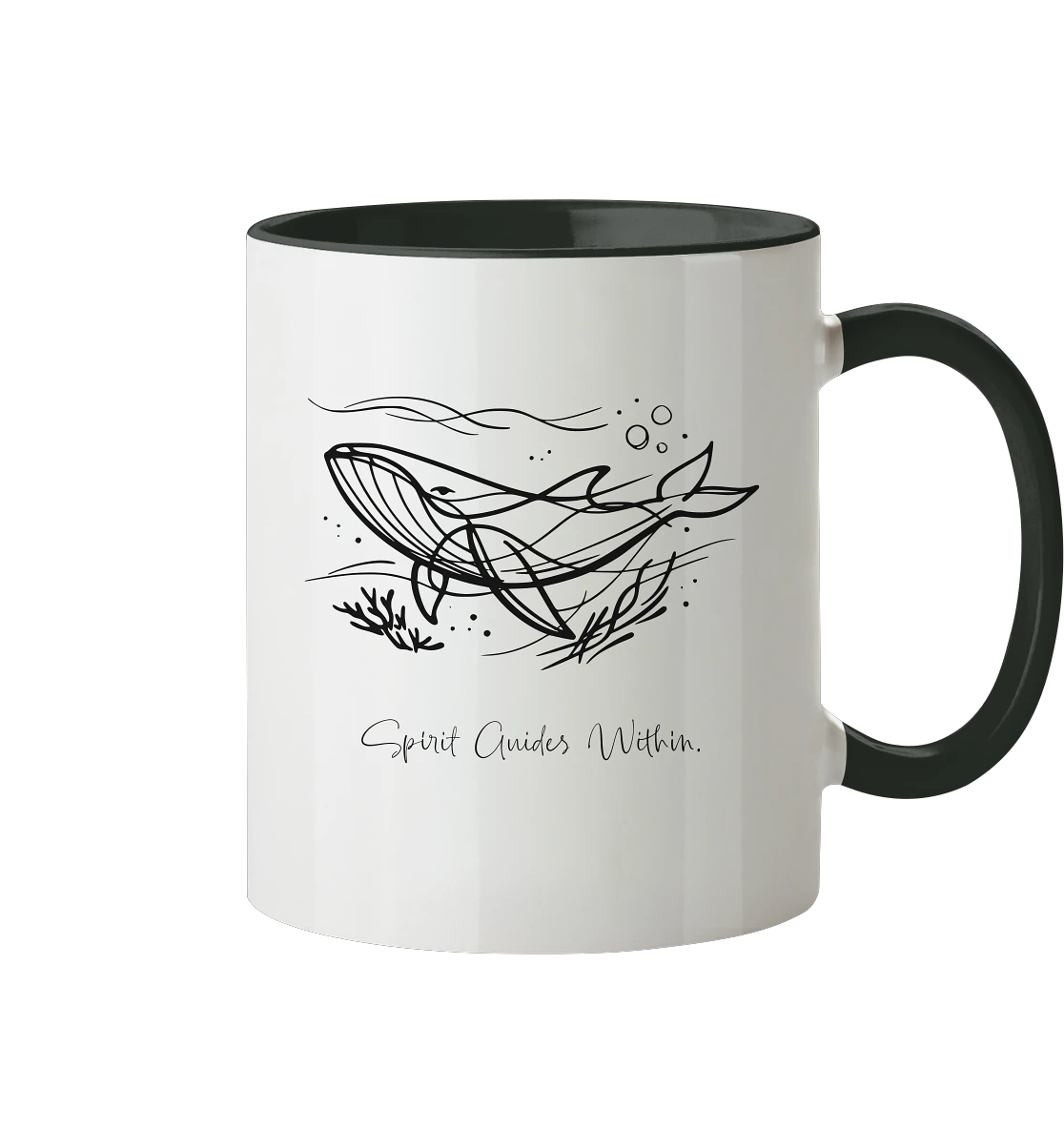  Tasse in Weiß & Schwarz mit Krafttier Wal Lineart Motiv