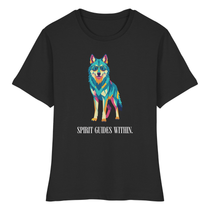 tailliertes Bio Damen Shirt in White mit Krafttier Wolf Motiv