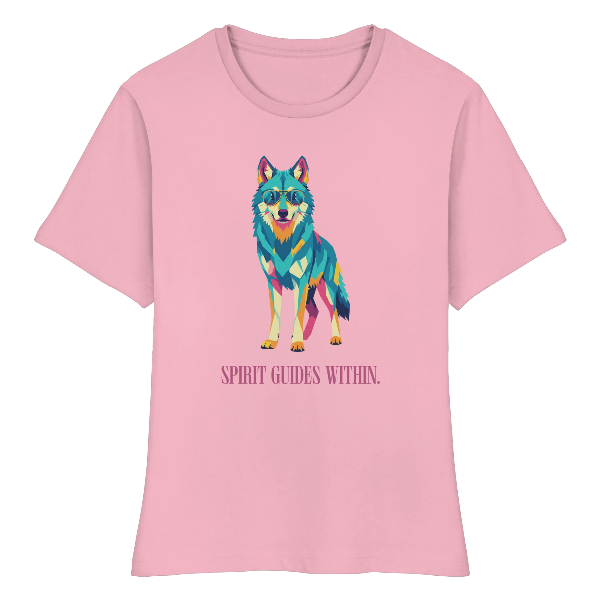 tailliertes Bio Damen Shirt in White mit Krafttier Wolf Motiv