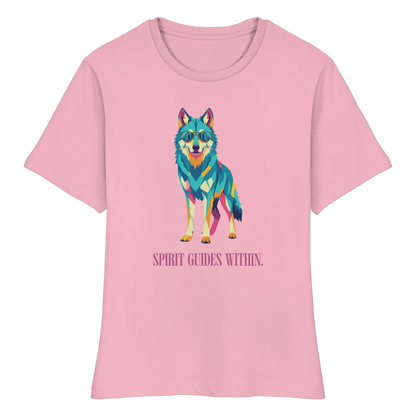 tailliertes Bio Damen Shirt in White mit Krafttier Wolf Motiv