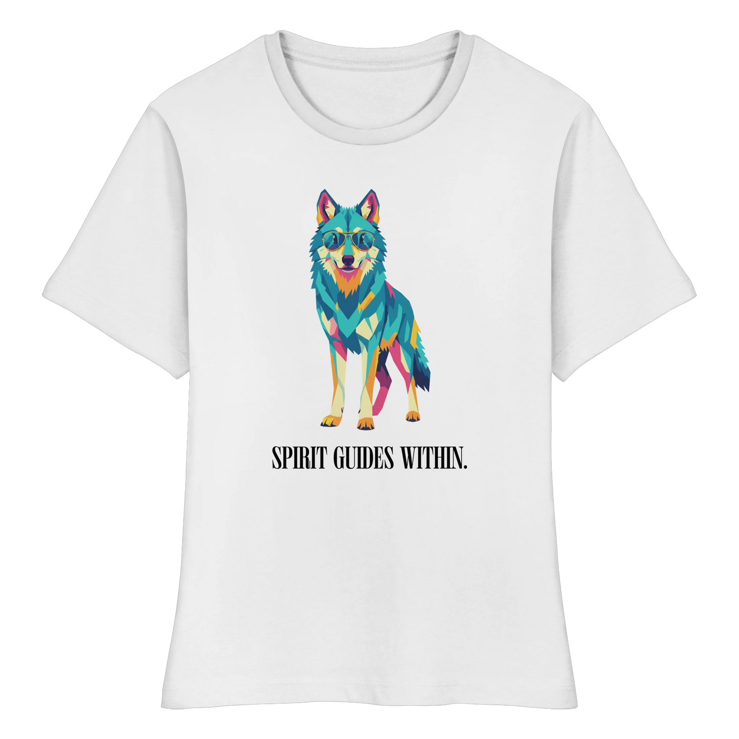 tailliertes Bio Damen Shirt in White mit Krafttier Wolf Motiv