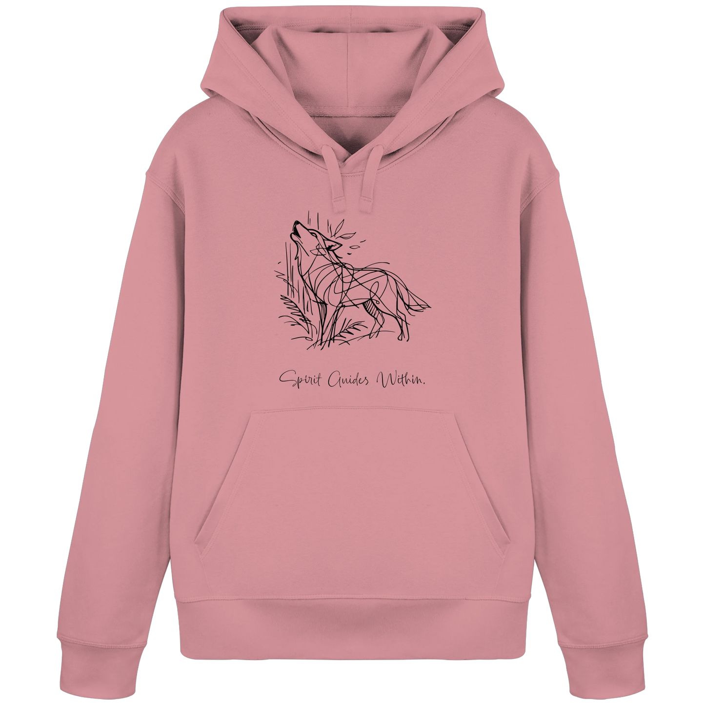 Bio Damen Hoodie in Canyon Pink mit Krafttier Wolf Lineart Motiv
