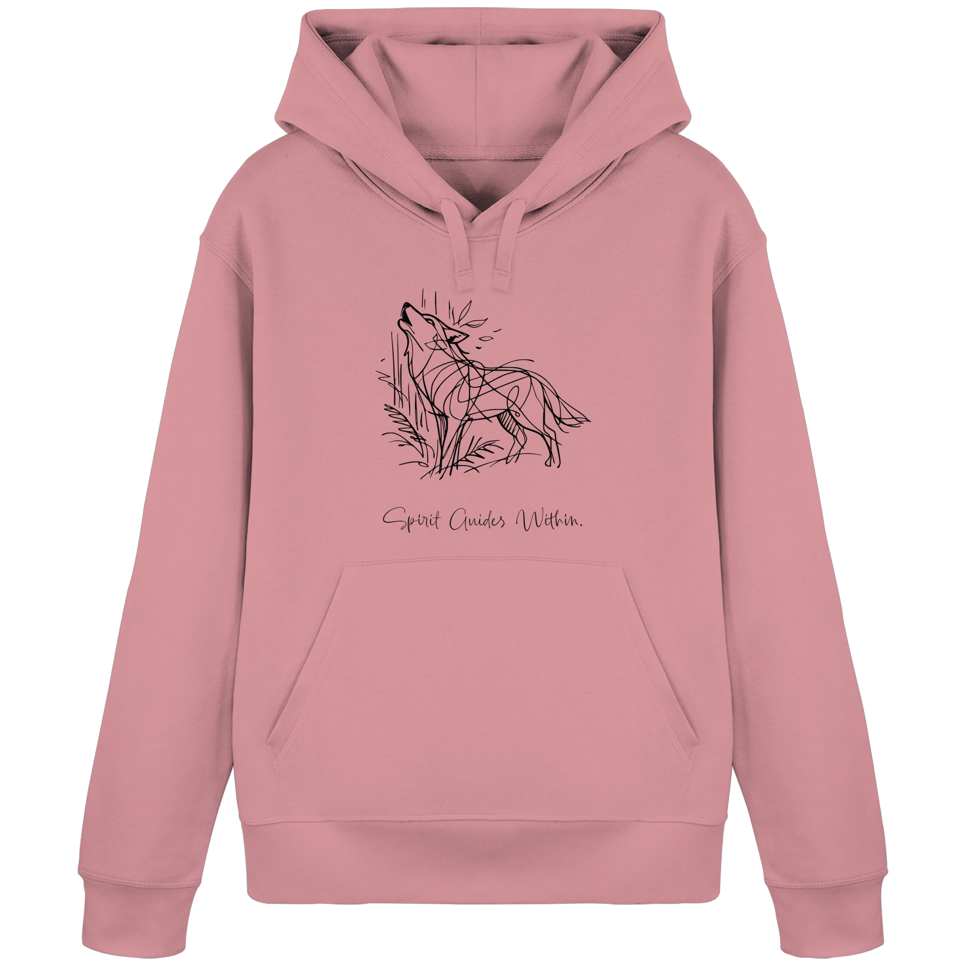 Bio Damen Hoodie in Canyon Pink mit Krafttier Wolf Lineart Motiv