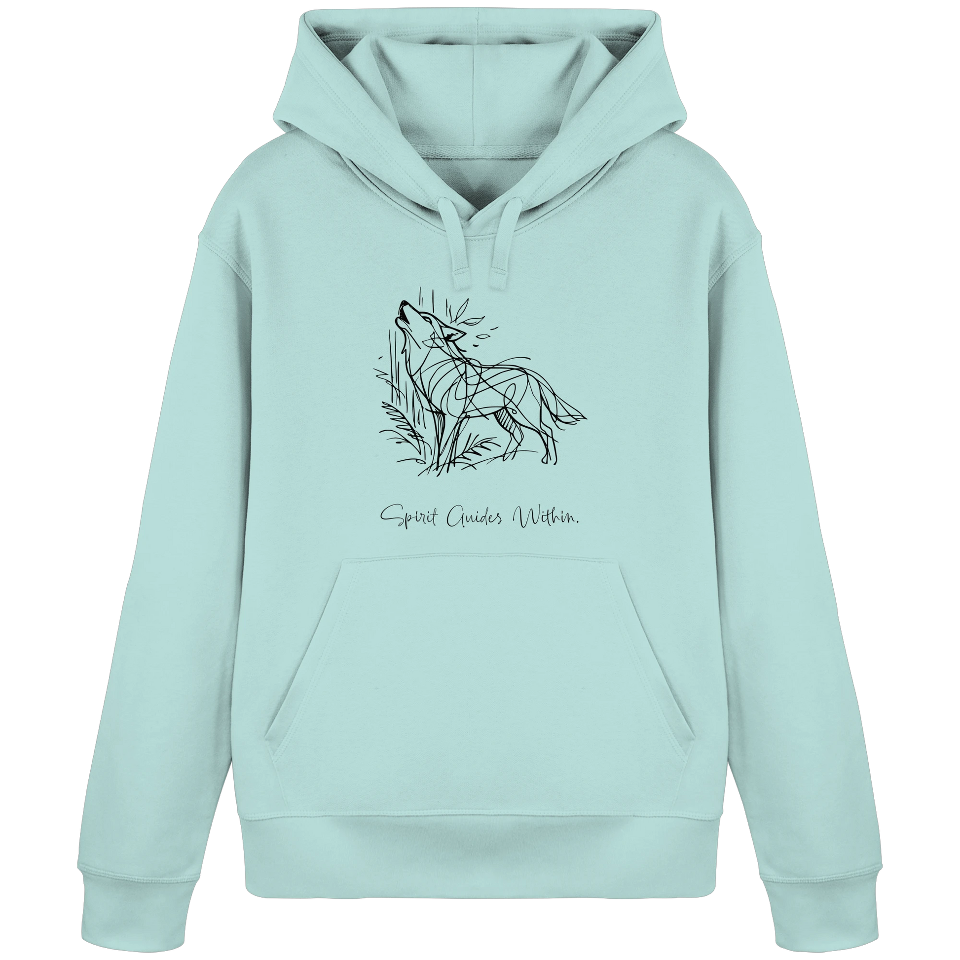 Bio Damen Hoodie in Canyon Pink mit Krafttier Wolf Lineart Motiv
