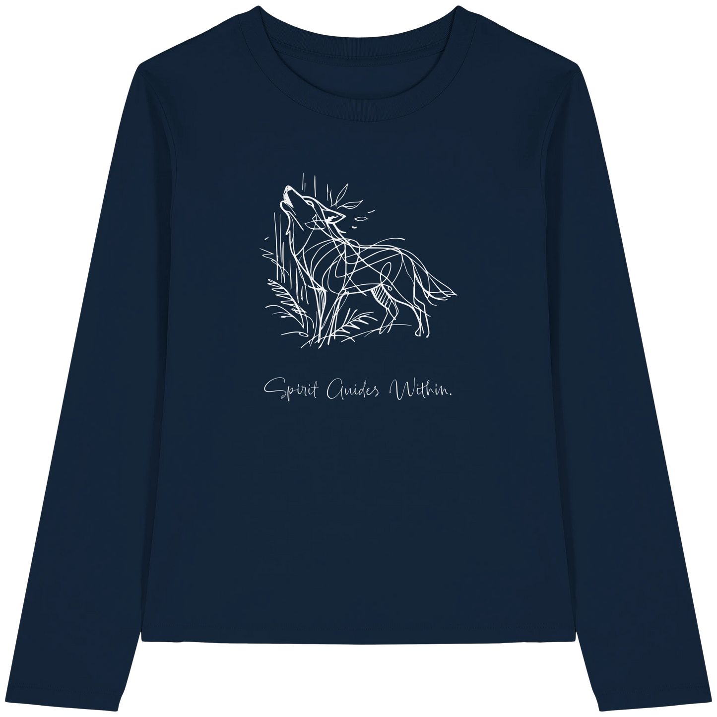 Bio Damen Langarmshirt in Cool Heather Grey mit Krafttier Wolf Lineart Motiv
