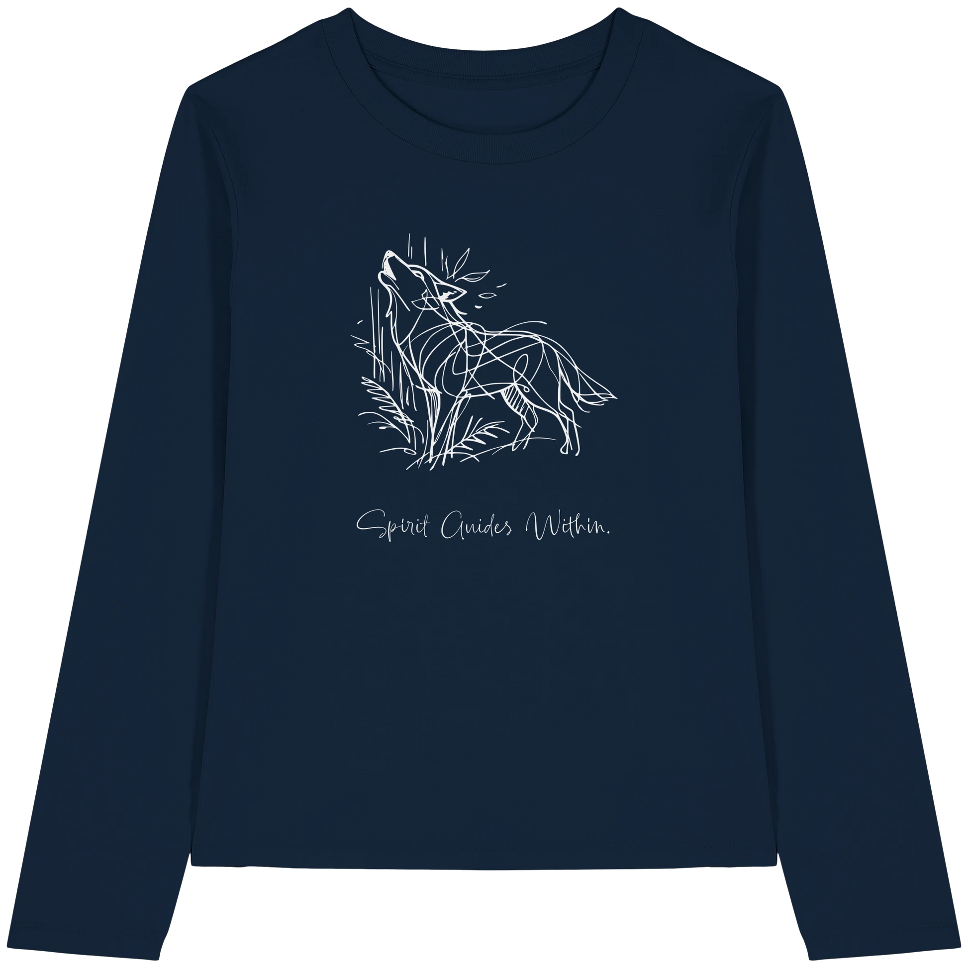 Bio Damen Langarmshirt in Cool Heather Grey mit Krafttier Wolf Lineart Motiv